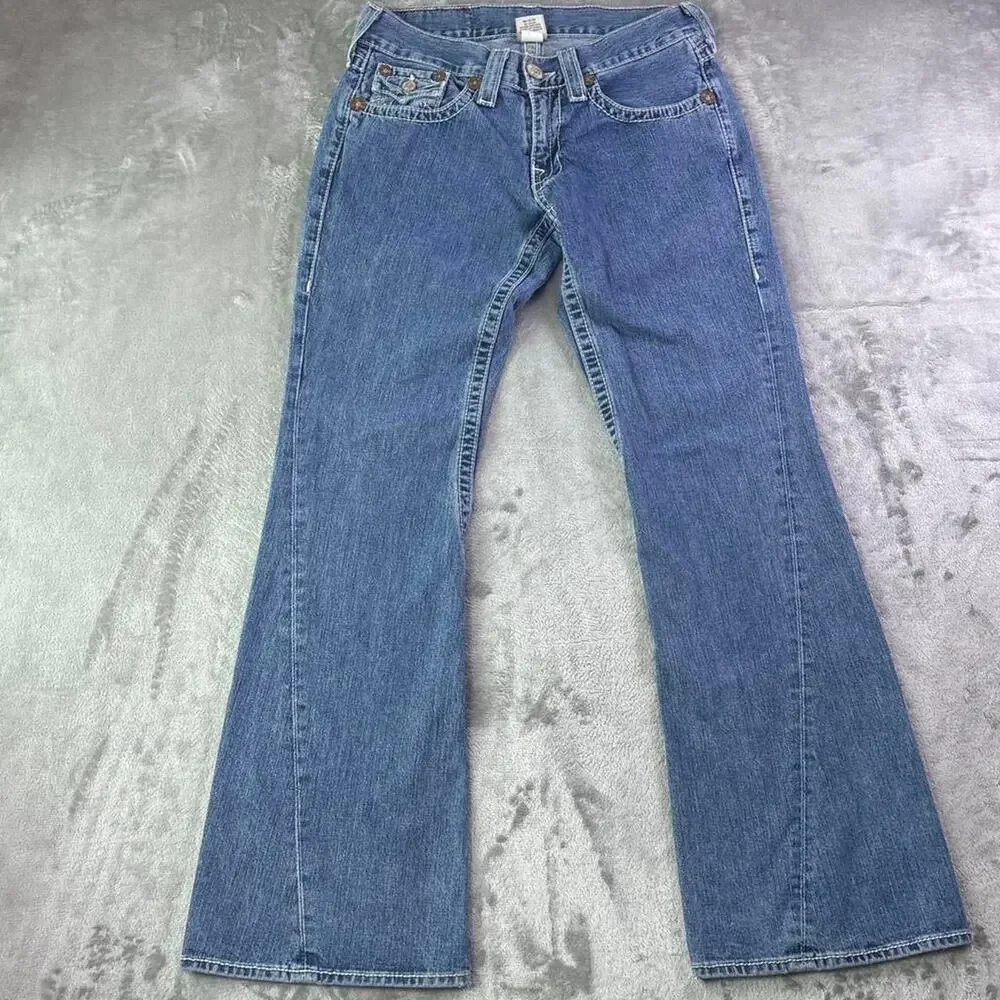 Vintage True Religion Joey Jeans Men’s 31x33 Low Rise Flare Blue Made USA Y2K